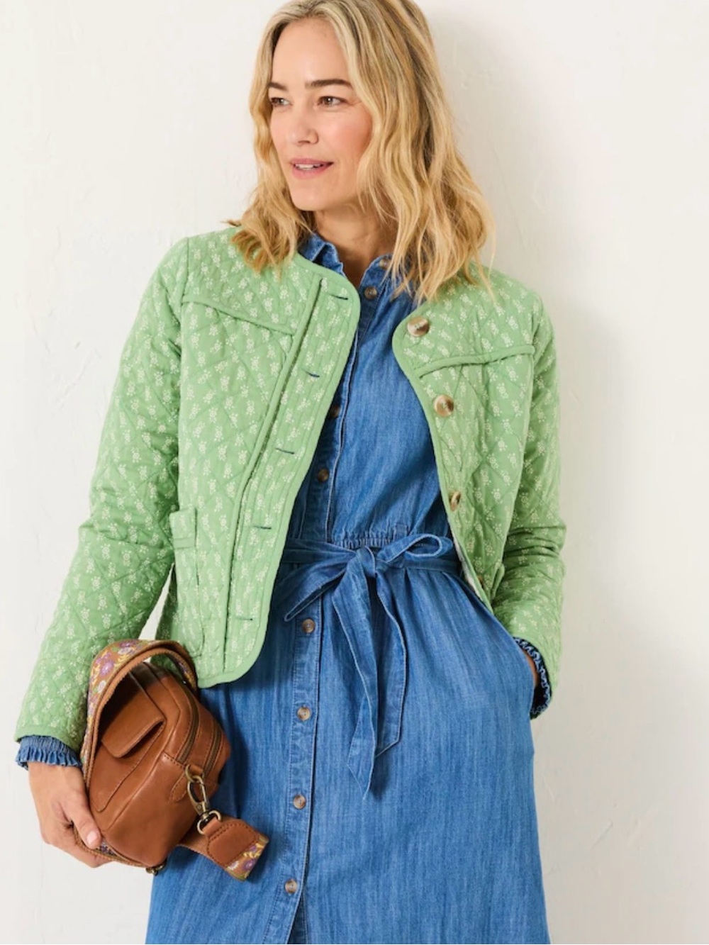 Fatface Mia Light Green Woodblock Woodblock Quilted Jacket size 10